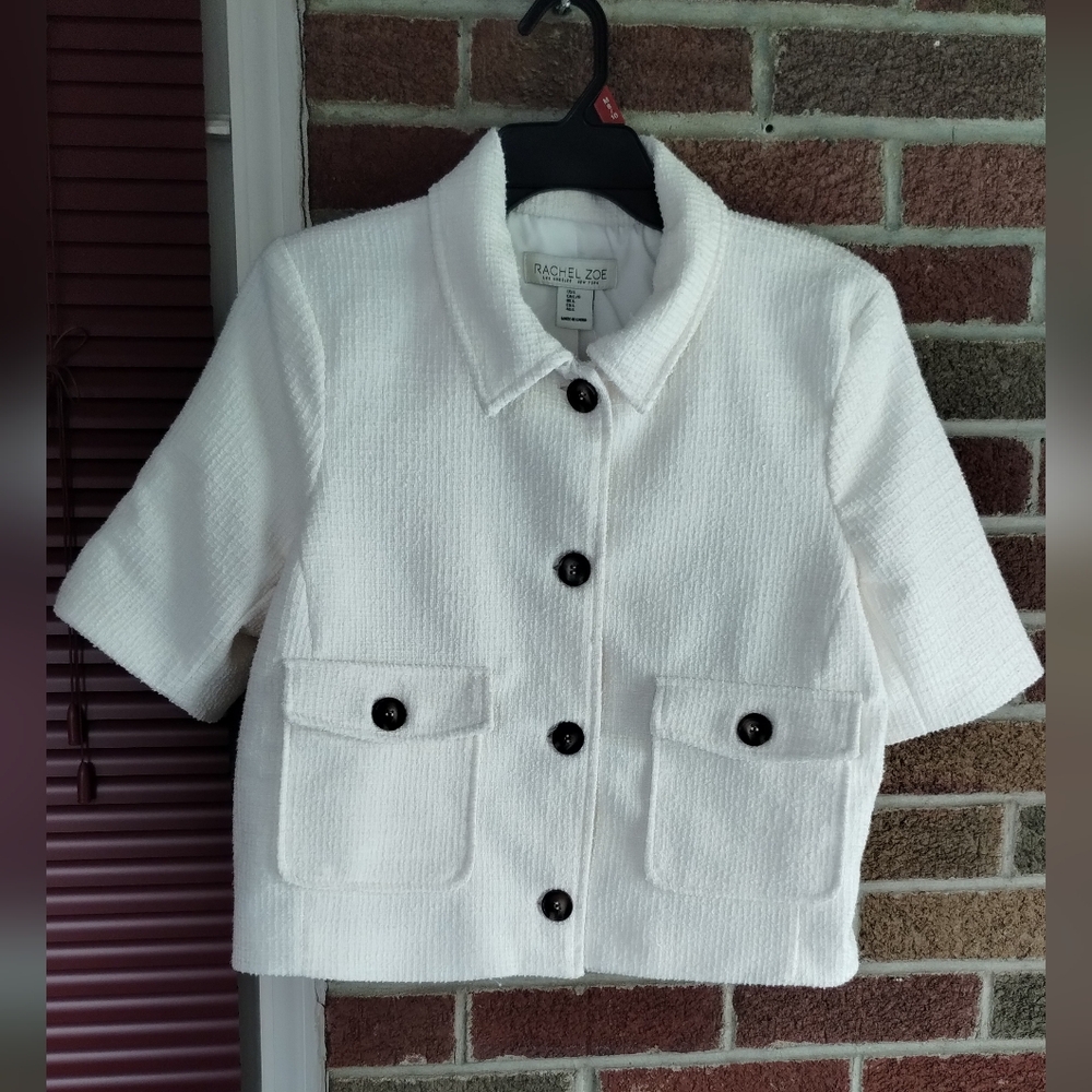 NWOT Rachel Zoe White  Button Up Blazer Size L